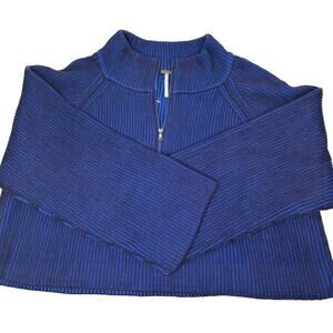 NWOT! Free People Blue Cotton Quarter Zip Boxy Cropped Sweater Size XL